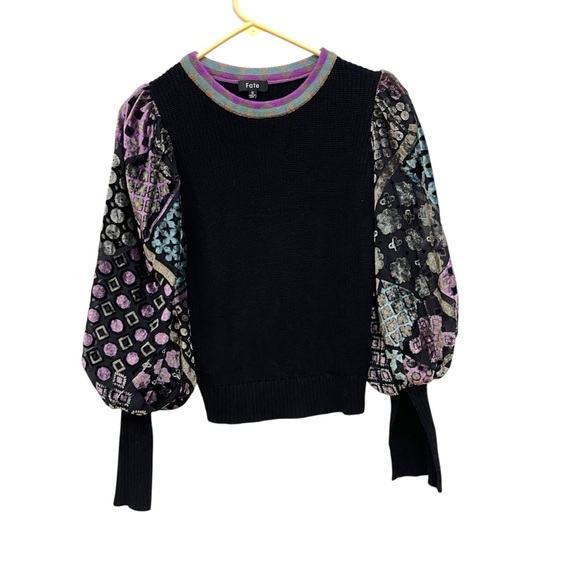 Fate | Sweaters | Fate Velour Puff Sleeve Ribbed Knit Sweater Black ...